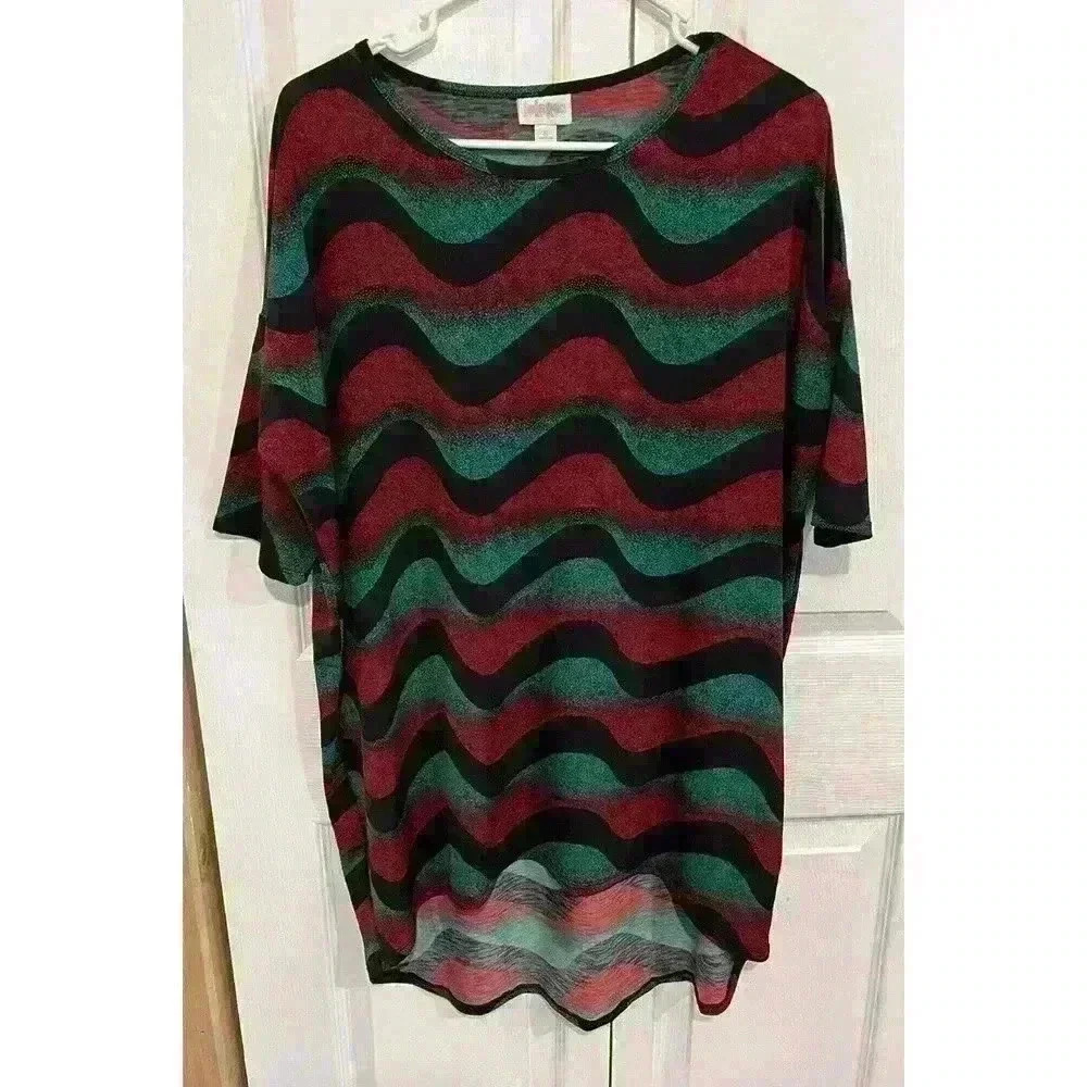 LuLaRoe Irma Tunic Top Sz Small Multicolored Striped Silky Feel